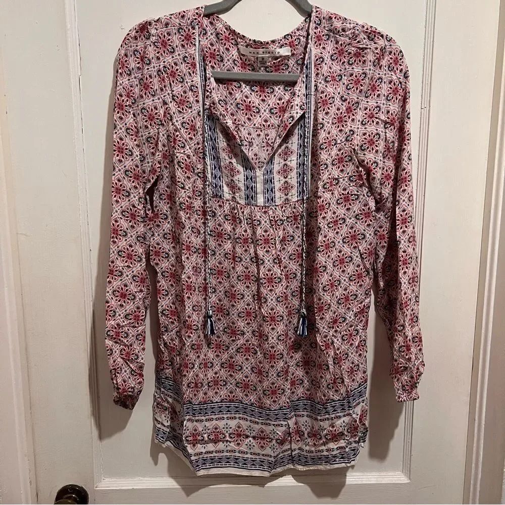 Max Studio Peasant Boho Blouse Womens Size Medium Spring 2024